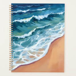 Ozeanwellen Blau Aquarell Küste Planer