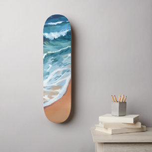 Ozeanwellen Blau Wasserfarbe Küste Skateboard