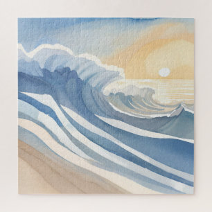 Ozeanwellen Blaue Aquarellmalerei Puzzle