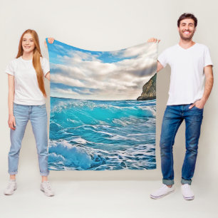 Ozeanwellen: Blaues Horizont Fleecedecke