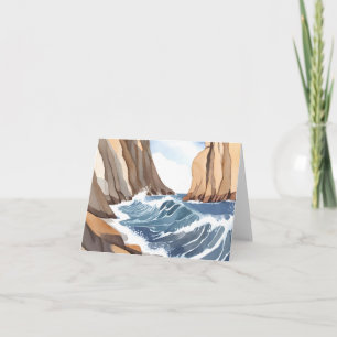 Ozeanwellen brechen Küstenstrand Aquarell Karte