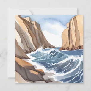 Ozeanwellen brechen Küstenstrand Aquarell Karte