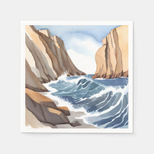 Ozeanwellen brechen Küstenstrand Aquarell Serviette