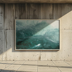 Ozeanwellen Dunkle und helle blaue zarte Blasen Leinwanddruck