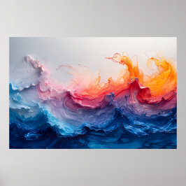 Ozeanwellen-Fluid-Art-Sonnenuntergangs-Glow-Abstra Poster