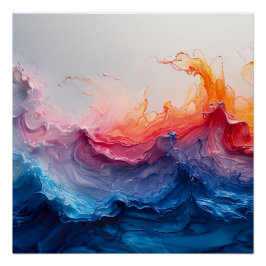 Ozeanwellen-Fluid-Art-Sonnenuntergangs-Glow-Abstra Poster