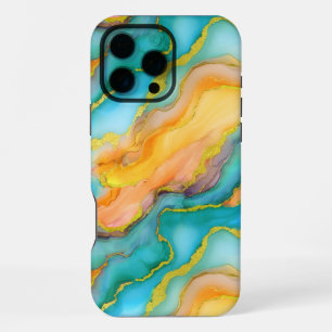 Ozeanwellen in Türkis und Gelb-Orange-Muster iPhone 16 Pro Max Hülle