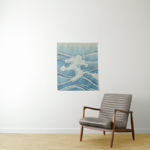 Ozeanwellen-Kunstprint – im japanischen Holzschnit Wandteppich