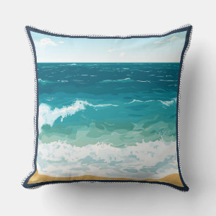 Ozeanwellen Minimalistisches Küstenstranddesign Kissen