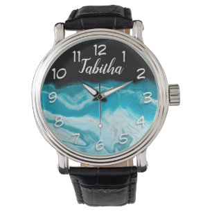 Ozeanwellen Schwarzer Hintergrund Personalisiert Armbanduhr