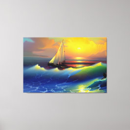 Ozeanwellen, Segelboote und Sonnenuntergänge Leinwanddruck