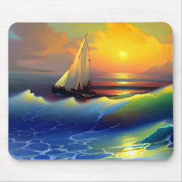 Ozeanwellen, Segelboote und Sonnenuntergänge Mousepad