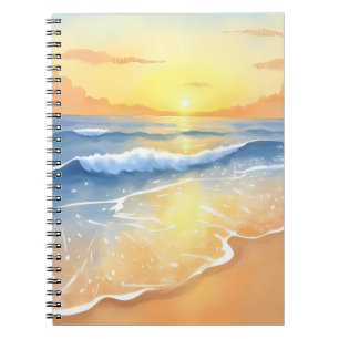 Ozeanwellen Sonnenuntergang Strand Wasserfarbe Notizblock