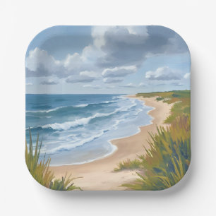 Ozeanwellen Strand-Küstenmalerei Pappteller