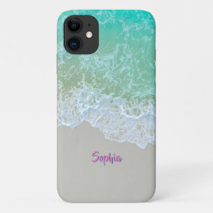 Ozeanwellen, Strand Sand, Rosa Schriftname Case-Mate iPhone Hülle