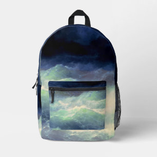 Ozeanwellen Stürmische See Moody Blau Bedruckter Rucksack