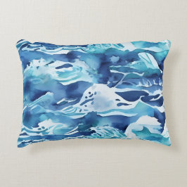 Ozeanwellen | Teal-Wasserfarbe Aqua-Blau Dekokissen