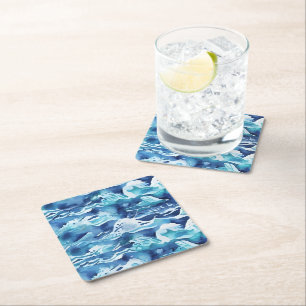 Ozeanwellen Türkis Aquarell Aqua Blau Rechteckiger Pappuntersetzer