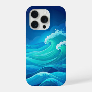Ozeanwellen Türkis Marineblau Meer Kunst iPhone 15 Pro Hülle