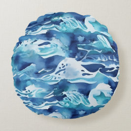 Ozeanwellen | Türkis Wasserfarbe Aqua Blau Rundes Kissen