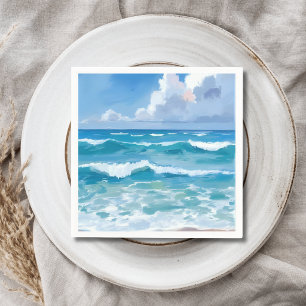 Ozeanwellen Wasserfarbe Strand Küstenhochzeit Serviette