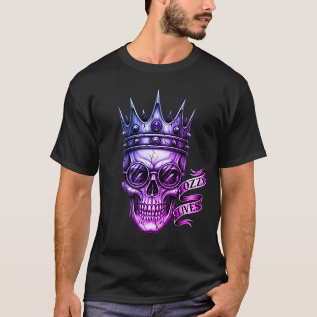 Ozzy Lives Skull Glasses Crown Biker Tattoo Purple T-Shirt (Vorderseite)