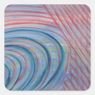 P43 Blau Rot Gelb Farbige Abstrakte Kunst Quadratischer Aufkleber