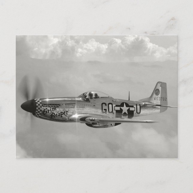 P51 Mustang 'Grim Sensenmann' Postkarte (Vorderseite)