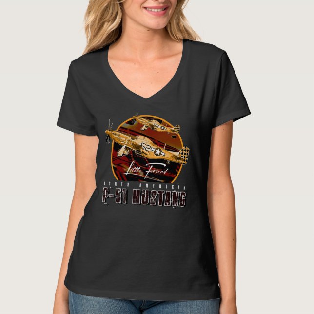 P51 Mustang USAF Kämpfer-Flugzeug T-Shirt (Vorderseite)
