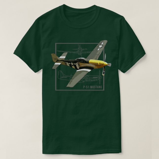 P51 Mustang WW2 Kämpfer Flugzeug T-Shirt (Design vorne)