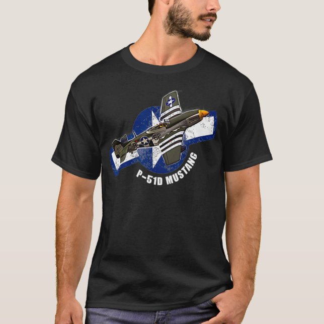 P51 Mustang WW2 Warplane Flugzeug Warbird T-Shirt (Vorderseite)