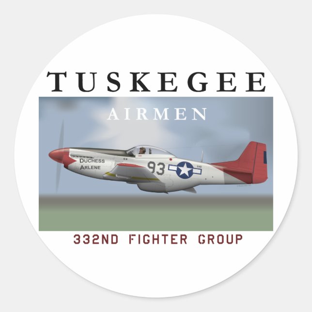 P51D 332nd Fighter Group Runder Aufkleber (Vorderseite)