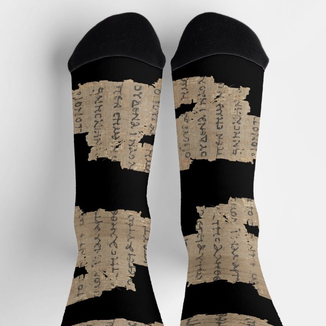P52 Papyrus Fragment Socks –Earliest New Testament Socken (Oben)
