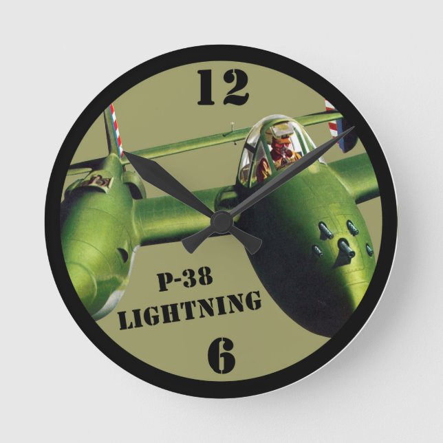 P-38 Blitze im Olivenhain Runde Wanduhr (Vorderseite)