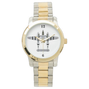 P-38 Blitze mit D-Day Streifen Silver/Gold Armbanduhr