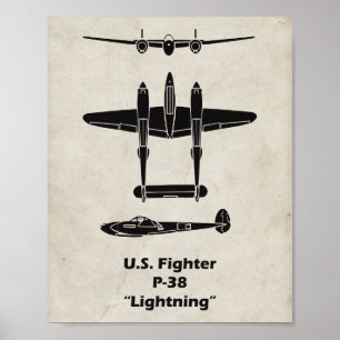 P-38 Lightning WWII-Flugzeugposter Poster