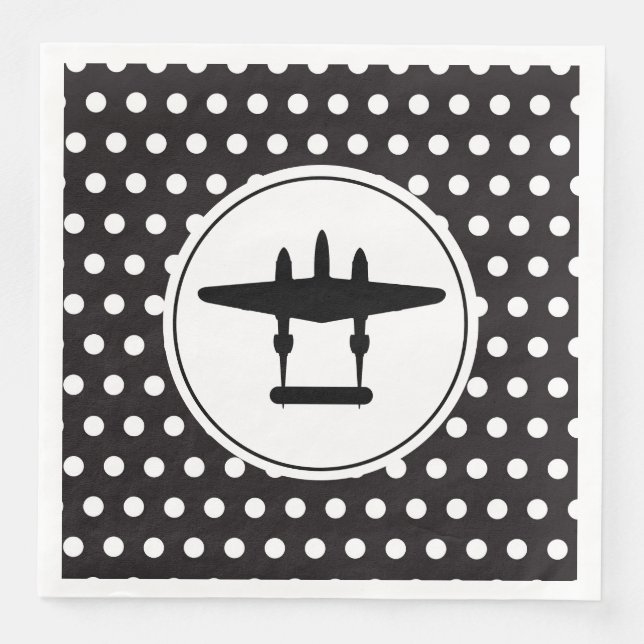 P-38 Silhouette im Kreis auf Polka Dot Hintergrund Serviette (Vorderseite)