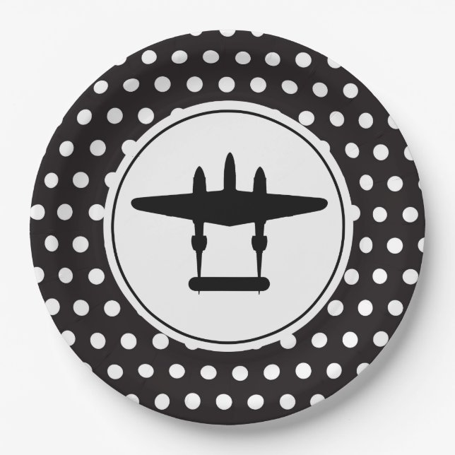 P-38-Silhouette zum Hintergrund der Polka-Dots Pappteller (Vorderseite)