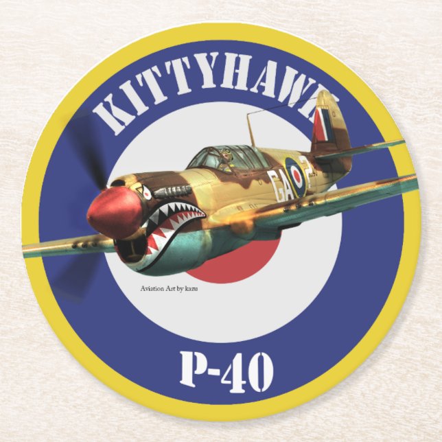 P-40 Kittyhawk Runder Pappuntersetzer (Vorderseite)