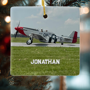 P-51 Mustang-Flugzeug Foto Pilot Personalisiert  Keramikornament