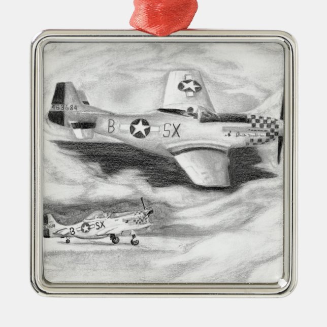 (P-51) Mustang Silbernes Ornament (Vorne)