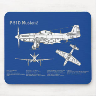 P-51D Mustang - Flugzeug-Blueprint ABD Mousepad