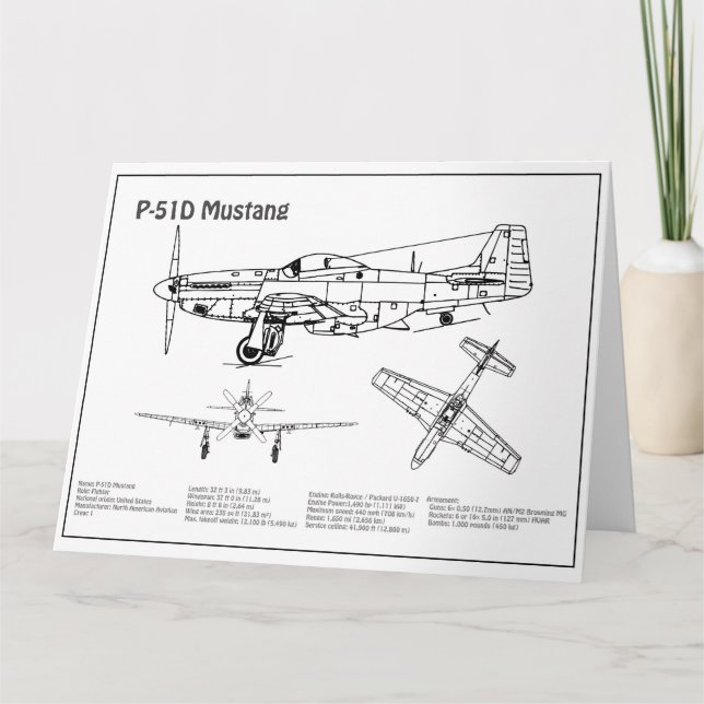 P-51D Mustang - Flugzeug-Blueprint BD Dankeskarte (Vorderseite)