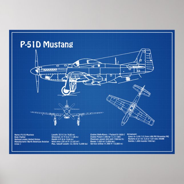P-51D Mustang - Flugzeugkonzept AD Poster (Vorne)