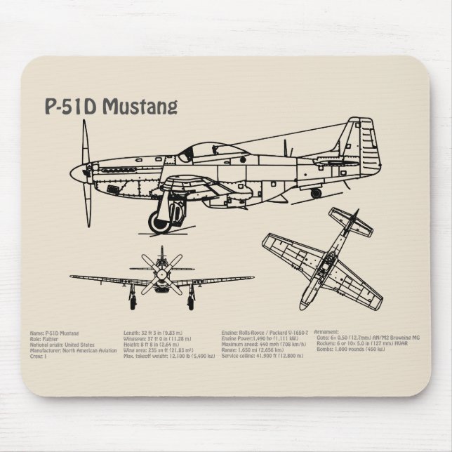 P-51D Mustang - Flugzeugkonzept SD Mousepad (Vorne)