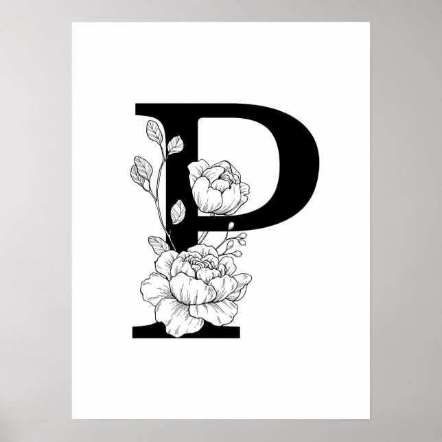 P botanisches Monogramm. Initialbuchstaben mit Bau Poster (Vorne)