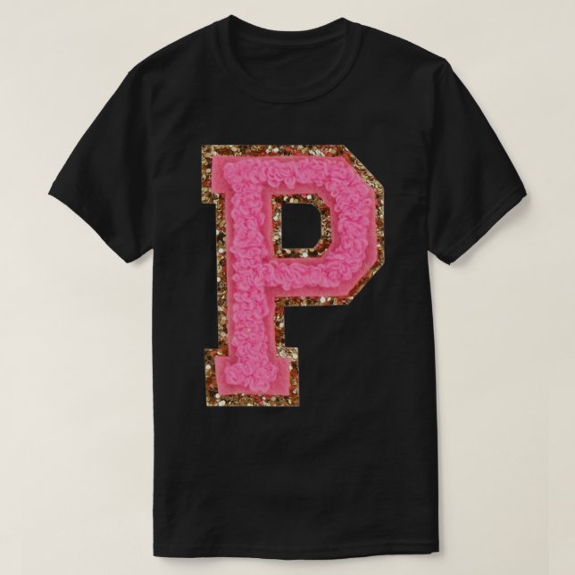 P - Bubblegum Glitzer Varsity Letter Patches Stick T-Shirt (Design vorne)