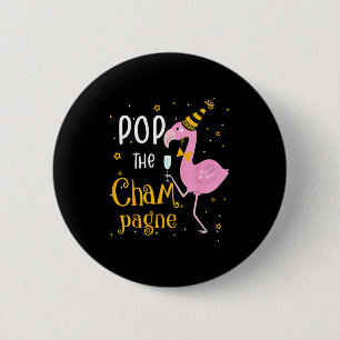 P Der Champagner Es ist Neujahr! Lustiger Flamingo Button