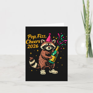P Fizz Prost 2026 Lustiger Waschbär Neujahrsdesign Karte