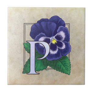 P für Pansy Blume Floral Monogramm Fliese